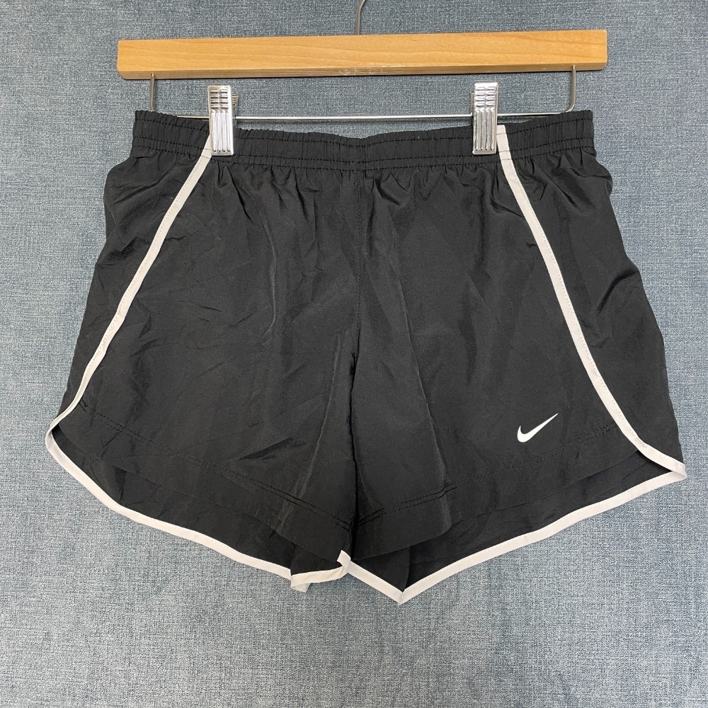 Nike Running Shorts Women 28 Black Dark Wash 4" Inseam Elastic Waist Swoosh Logo